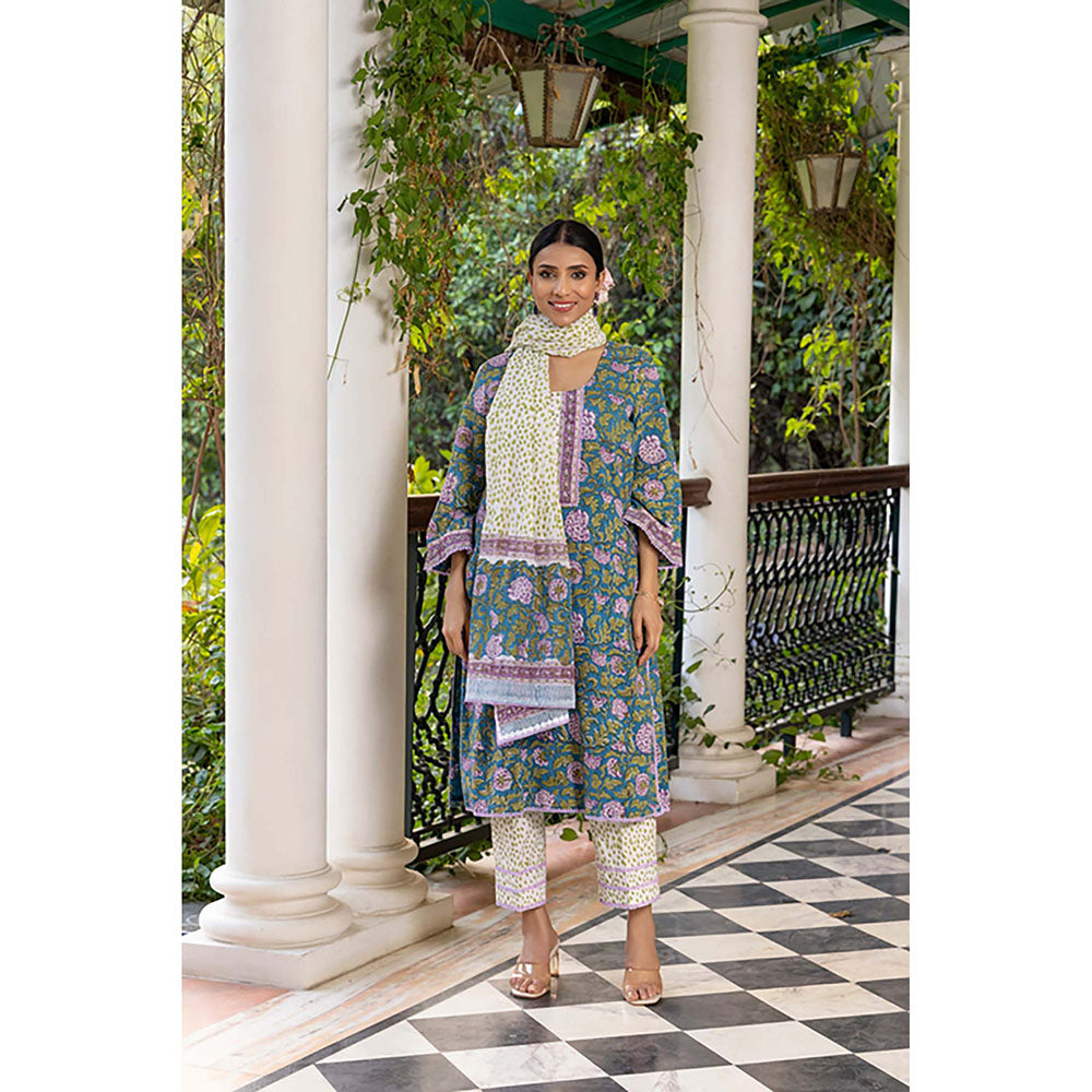 Naseebo Teal Kurta And Pant With Dupatta Set
