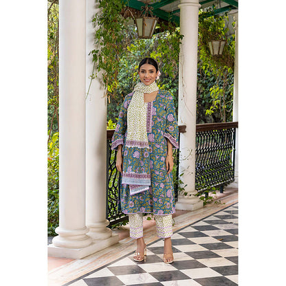 Naseebo Teal Kurta And Pant With Dupatta Set