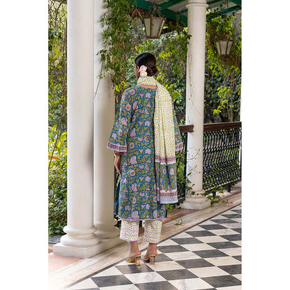 Naseebo Teal Kurta And Pant With Dupatta Set