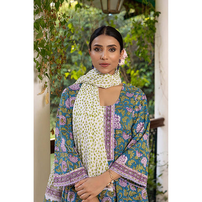 Naseebo Teal Kurta And Pant With Dupatta Set