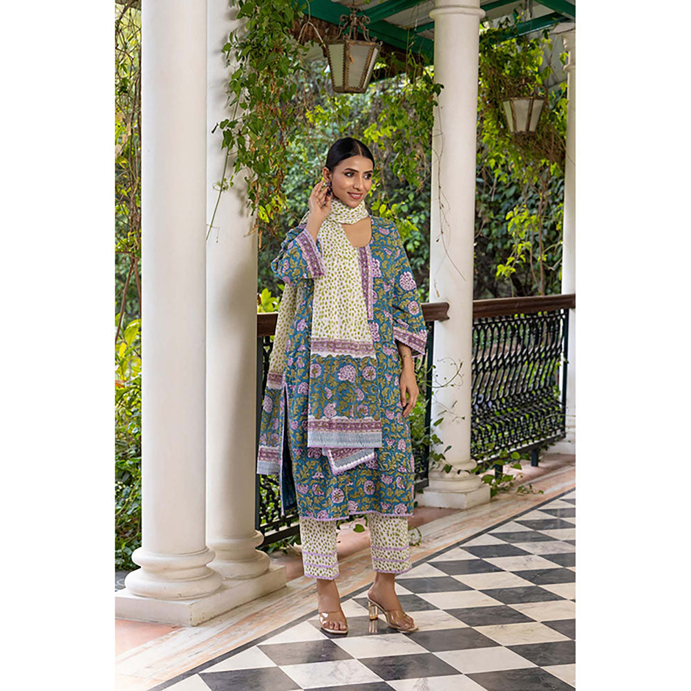 Naseebo Teal Kurta And Pant With Dupatta Set