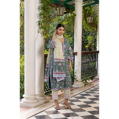 Naseebo Teal Kurta And Pant With Dupatta Set