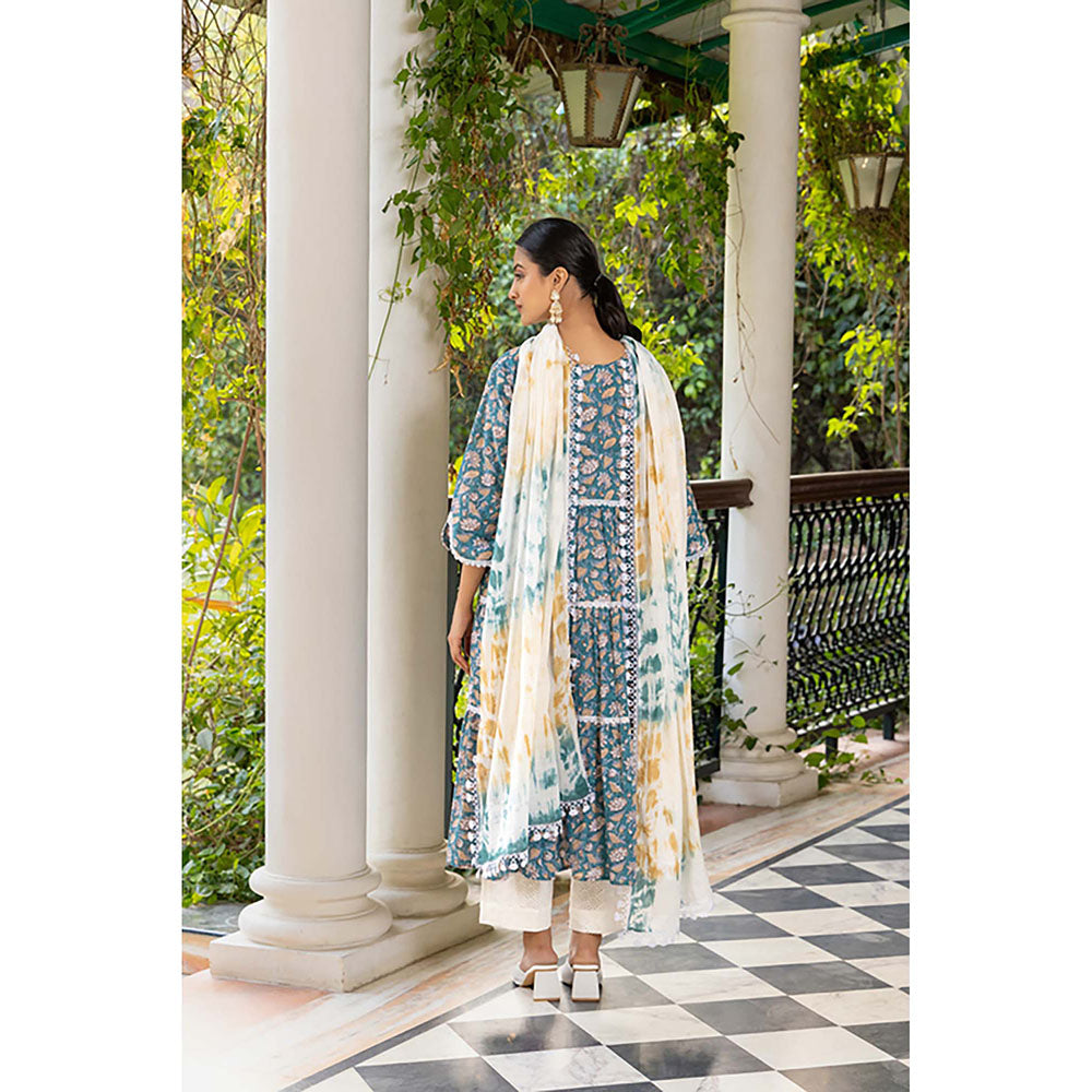 Naseebo Teal Whisper Kurta With Pant And Dupatta