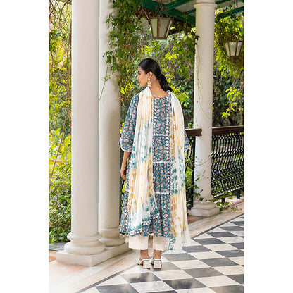 Naseebo Teal Whisper Kurta With Pant And Dupatta