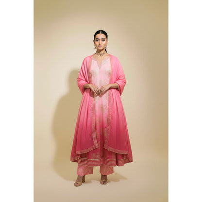 Naseebo Womens Muslin Ombre Pink Anarkali Kurta with Pant and Dupatta