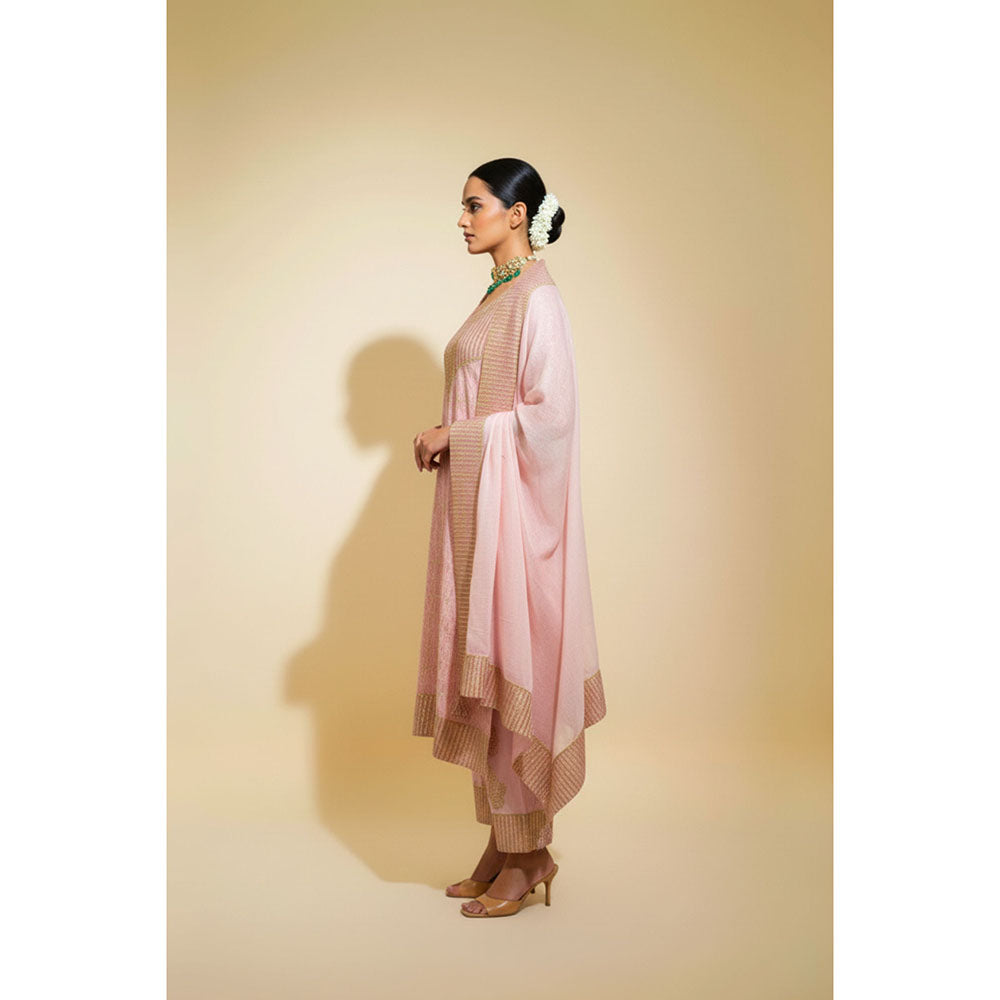 Naseebo Womens Linen Embroidered Mauve Kurta with Pant and Dupatta