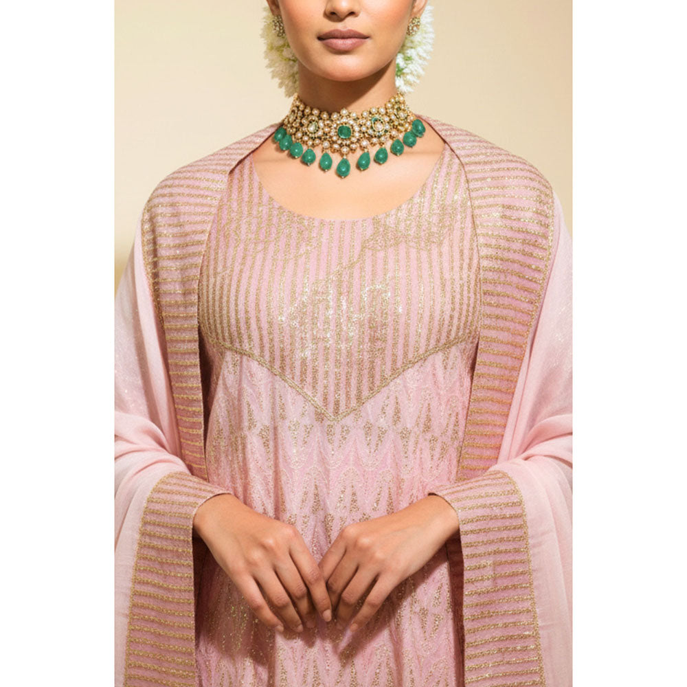 Naseebo Womens Linen Embroidered Mauve Kurta with Pant and Dupatta