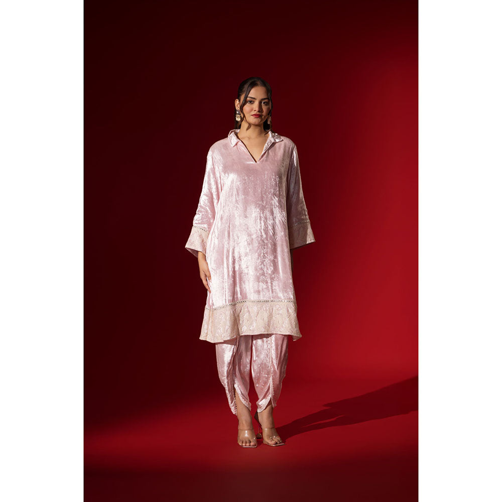 Naseebo Champagne Pink Velvet Radiance Kurta and Dhoti