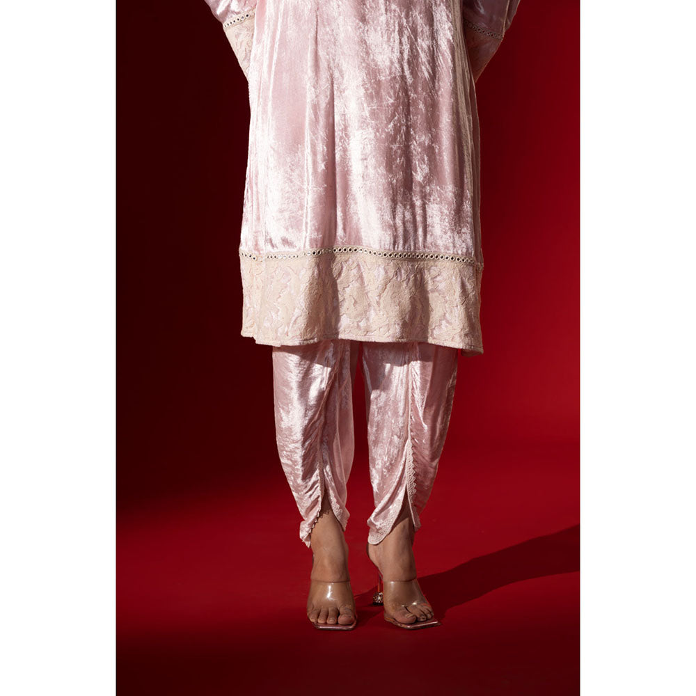 Naseebo Champagne Pink Velvet Radiance Kurta and Dhoti