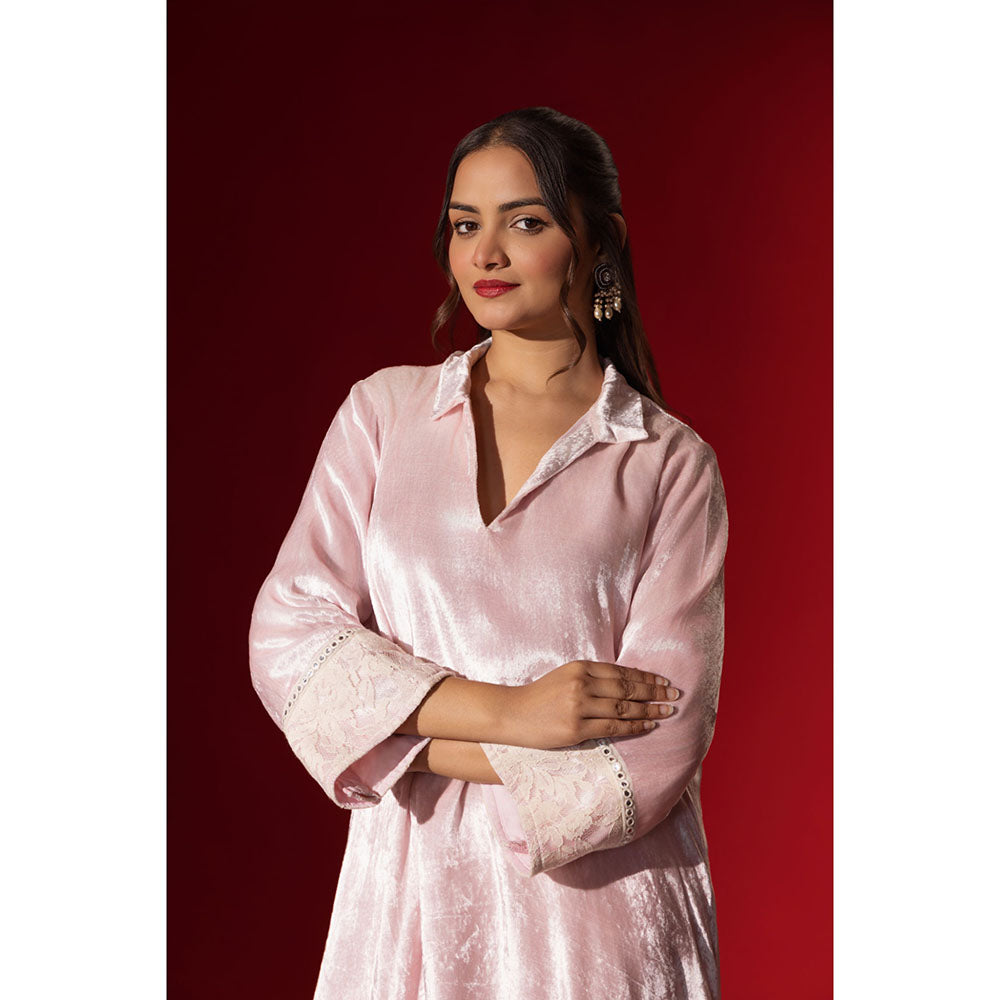 Naseebo Champagne Pink Velvet Radiance Kurta and Dhoti
