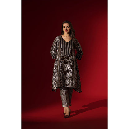 Naseebo Ebony Black Silk Anarkali Kurta and Pant
