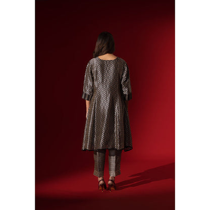 Naseebo Ebony Black Silk Anarkali Kurta and Pant