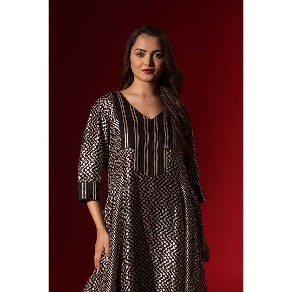 Naseebo Ebony Black Silk Anarkali Kurta and Pant