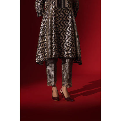 Naseebo Ebony Black Silk Anarkali Kurta and Pant