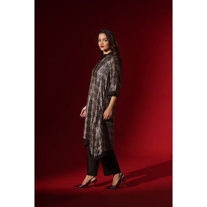 Naseebo Ebony Black Silk Printed Kurta and Pant