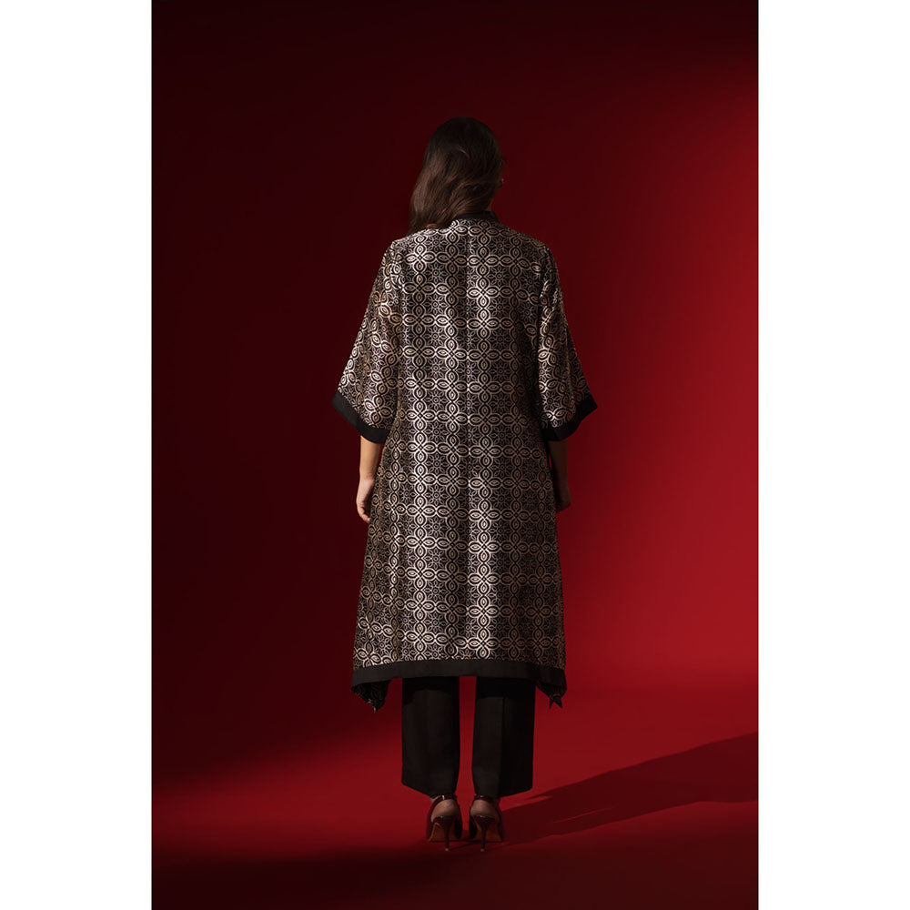 Naseebo Ebony Black Silk Printed Kurta and Pant
