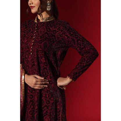 Naseebo Maroon Noir Luxe Velvet Kurta with Pant & Dupatta