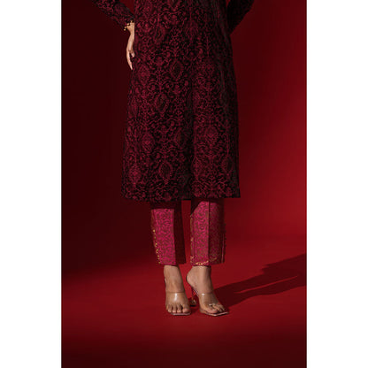 Naseebo Maroon Noir Luxe Velvet Kurta with Pant & Dupatta
