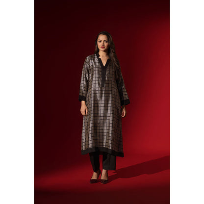 Naseebo Ebony Checked Print Black Silk Kurta and Pant