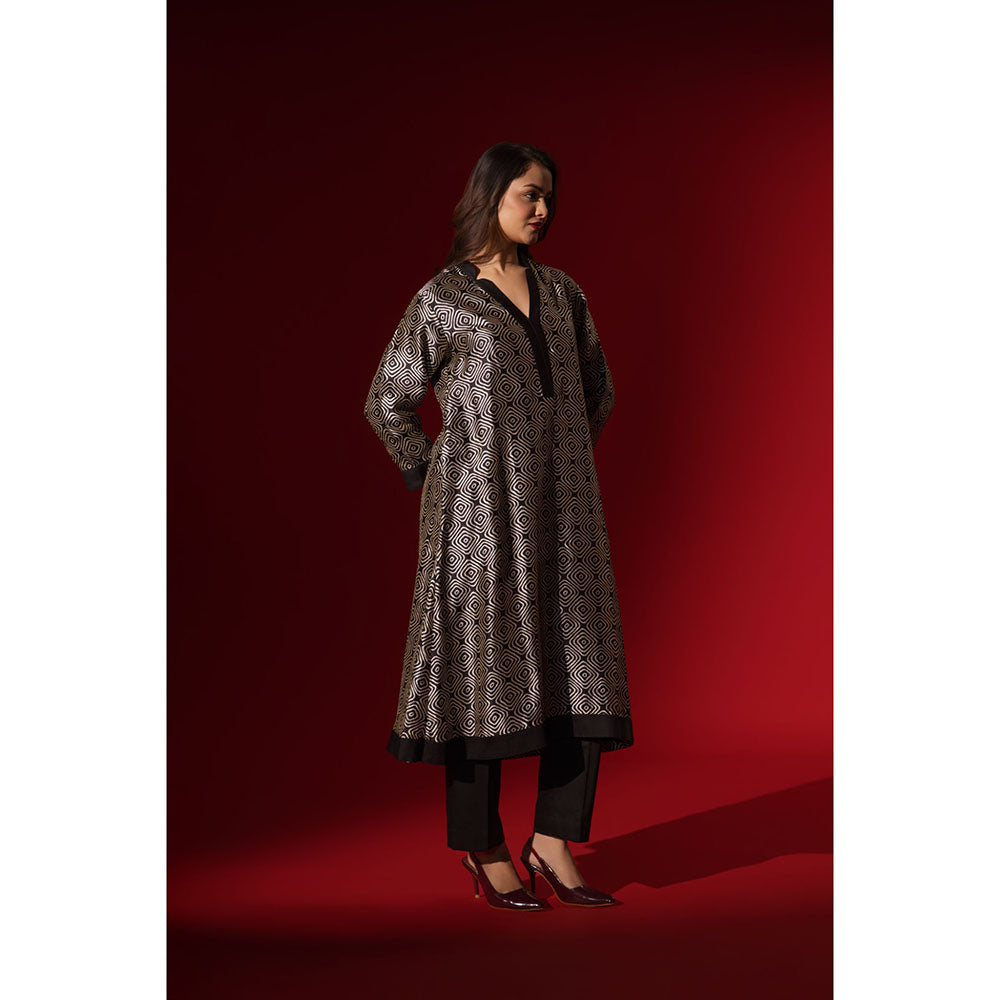 Naseebo Ebony Black Geometric Symphony Silk Kurta and Pant