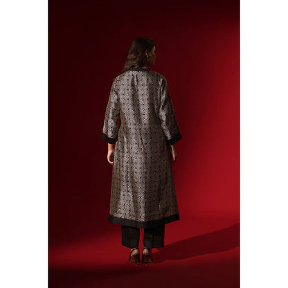 Naseebo Ebony Black Geometric Symphony Silk Kurta and Pant