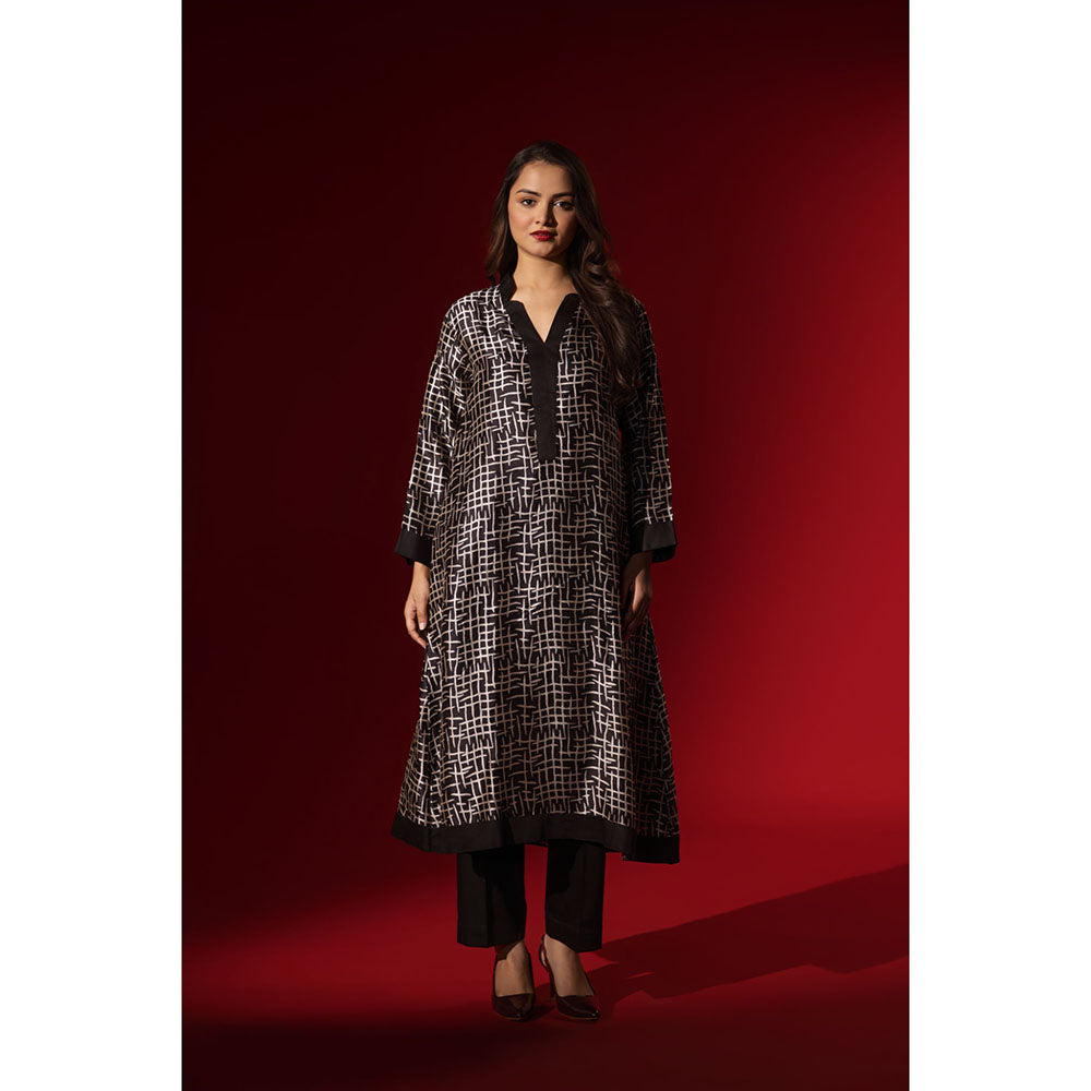 Naseebo Elegance Ebony Black Silk Kurta and Pant