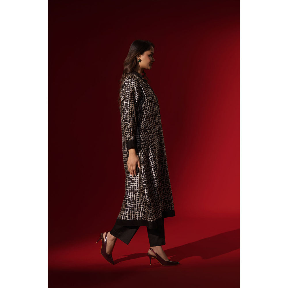 Naseebo Elegance Ebony Black Silk Kurta and Pant