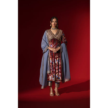 Naseebo Vintage Ruby Velvet Anarkali with Pant & Dupatta