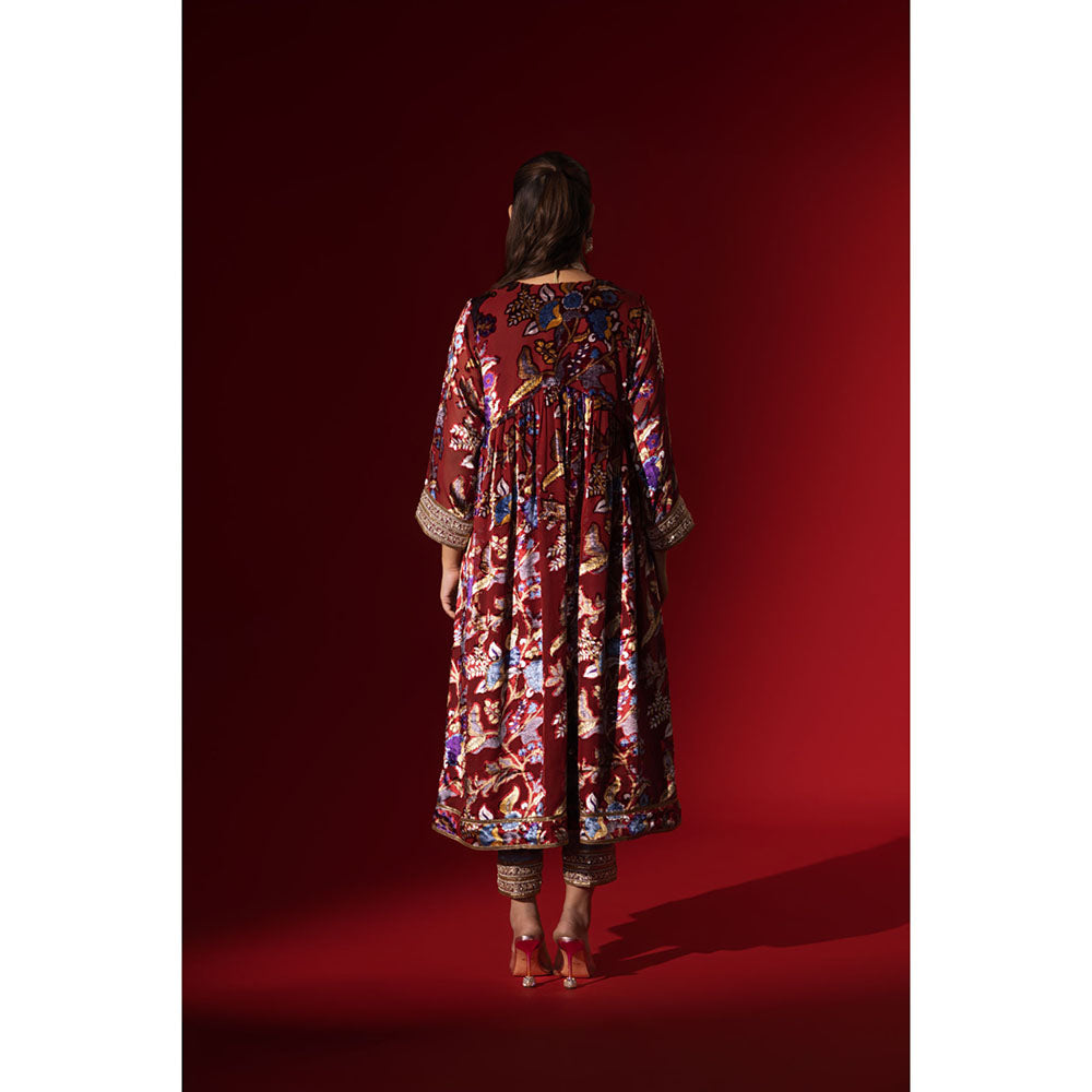 Naseebo Vintage Ruby Velvet Anarkali with Pant & Dupatta