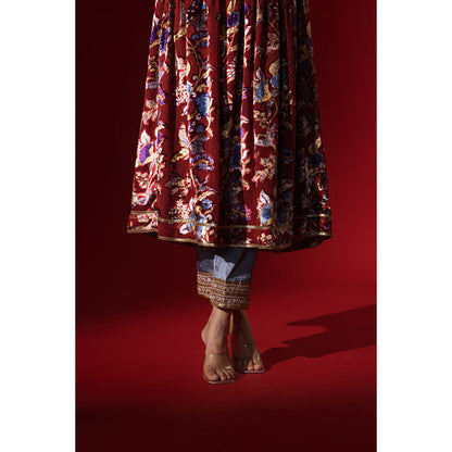 Naseebo Vintage Ruby Velvet Anarkali with Pant & Dupatta
