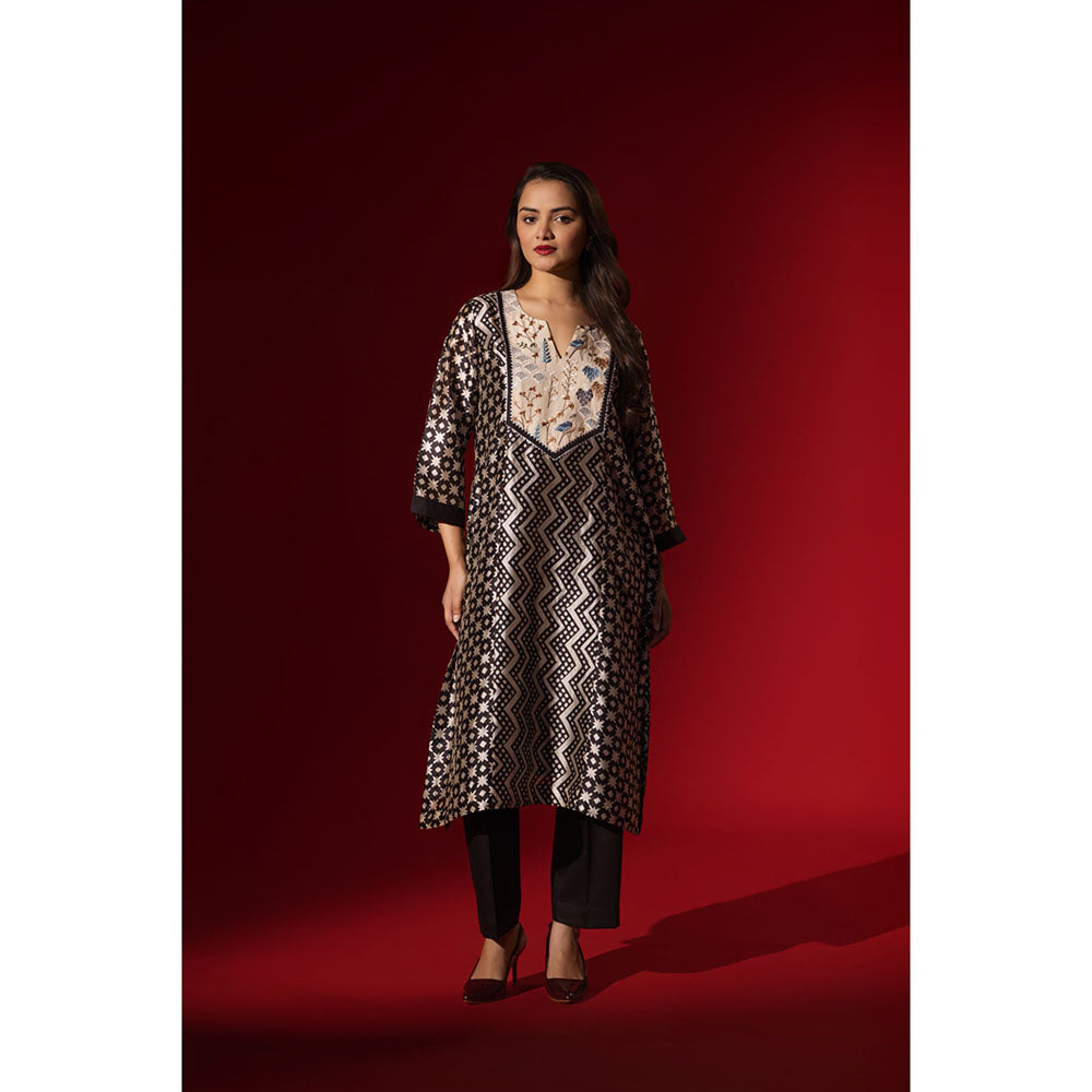 Naseebo Ebony Black Silk Embroidery Kurta and Pant