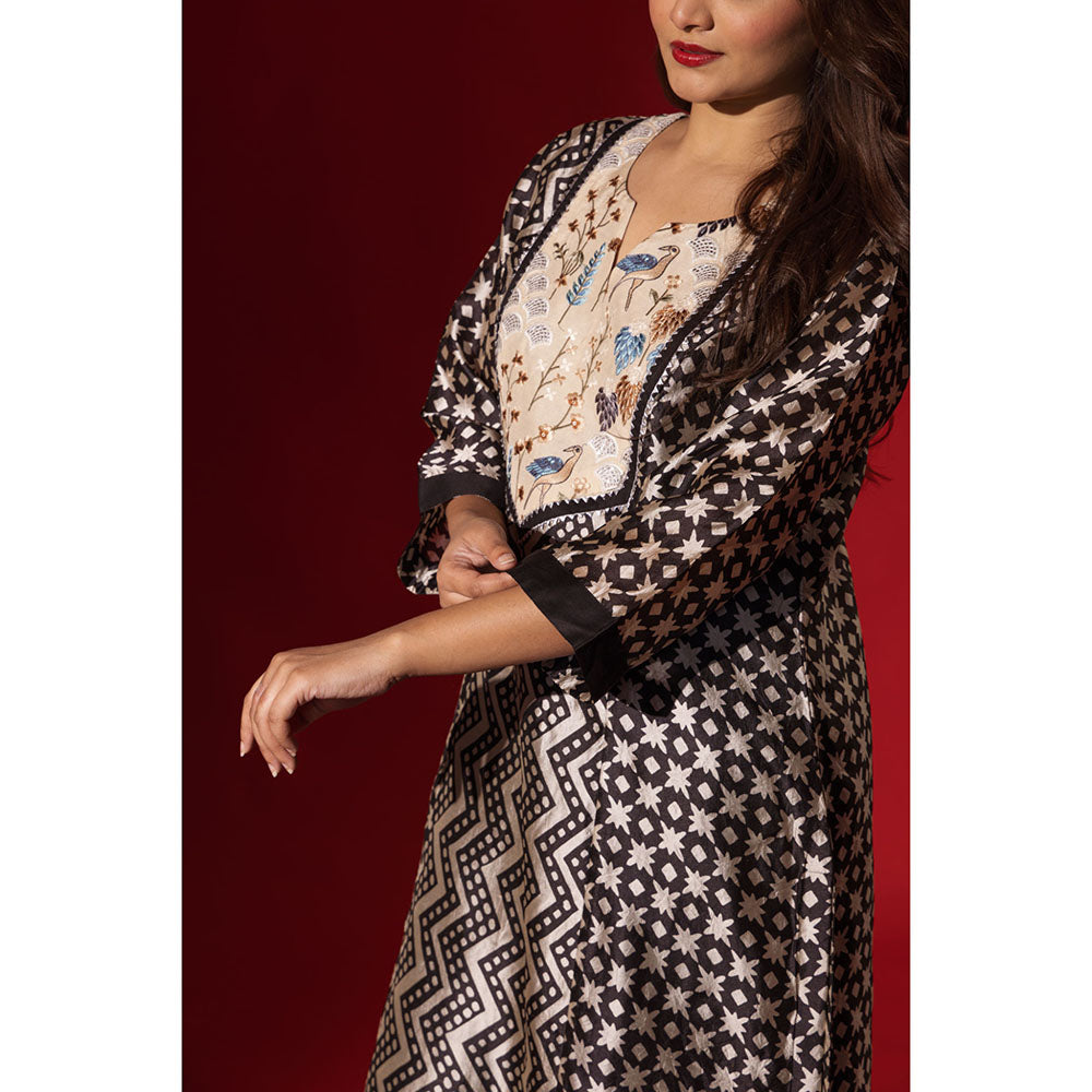 Naseebo Ebony Black Silk Embroidery Kurta and Pant