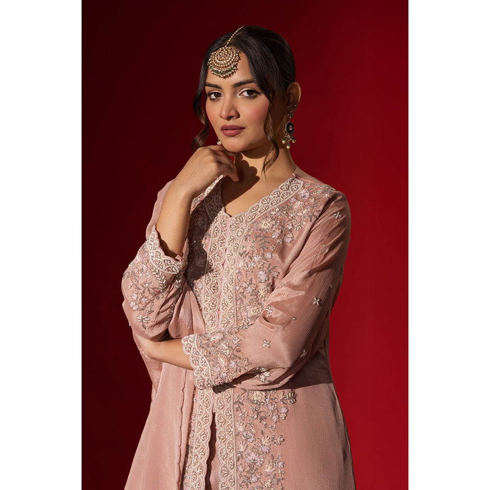 Naseebo Pastel Pink Embroidered Kurta with Palazzo & Dupatta
