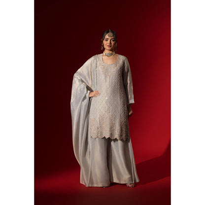 Naseebo Silver Haze Grey Embroidered Kurta with Palazzo & Dupatta