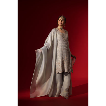 Naseebo Silver Haze Grey Embroidered Kurta with Palazzo & Dupatta