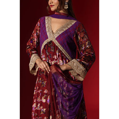 Naseebo Maroon Mystic Velvet Anarkali with Pant & Dupatta
