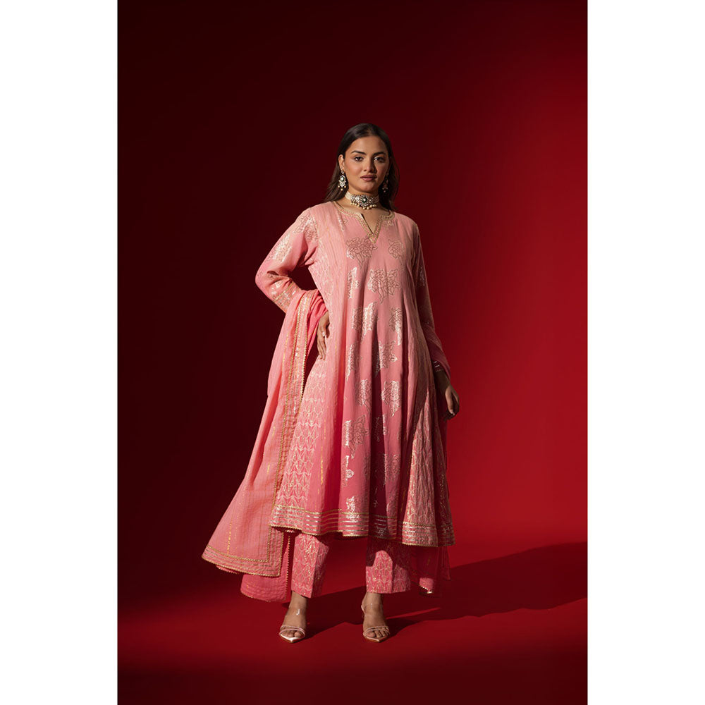Naseebo Pink Gota Work Anarkali with Pant & Dupatta