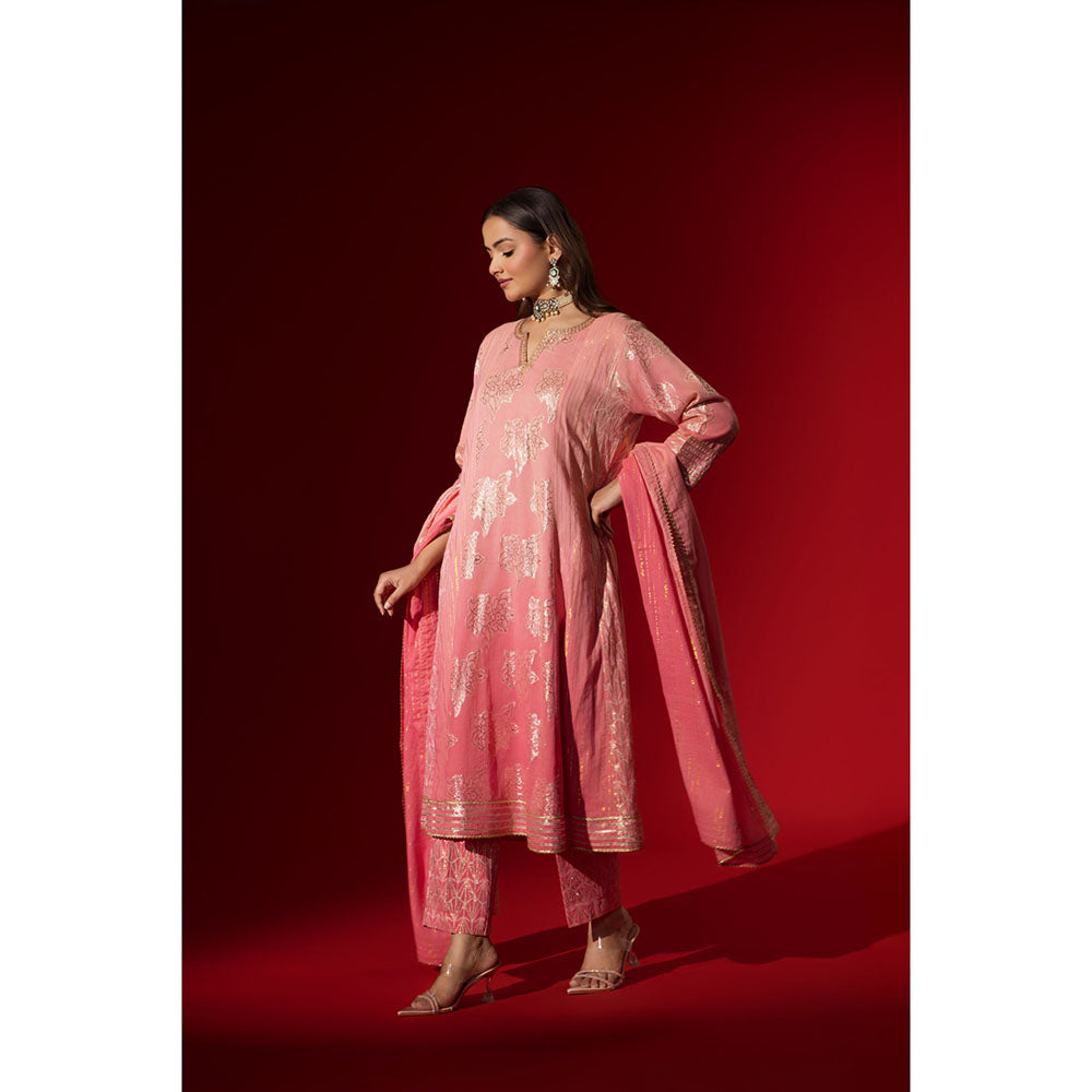 Naseebo Pink Gota Work Anarkali with Pant & Dupatta