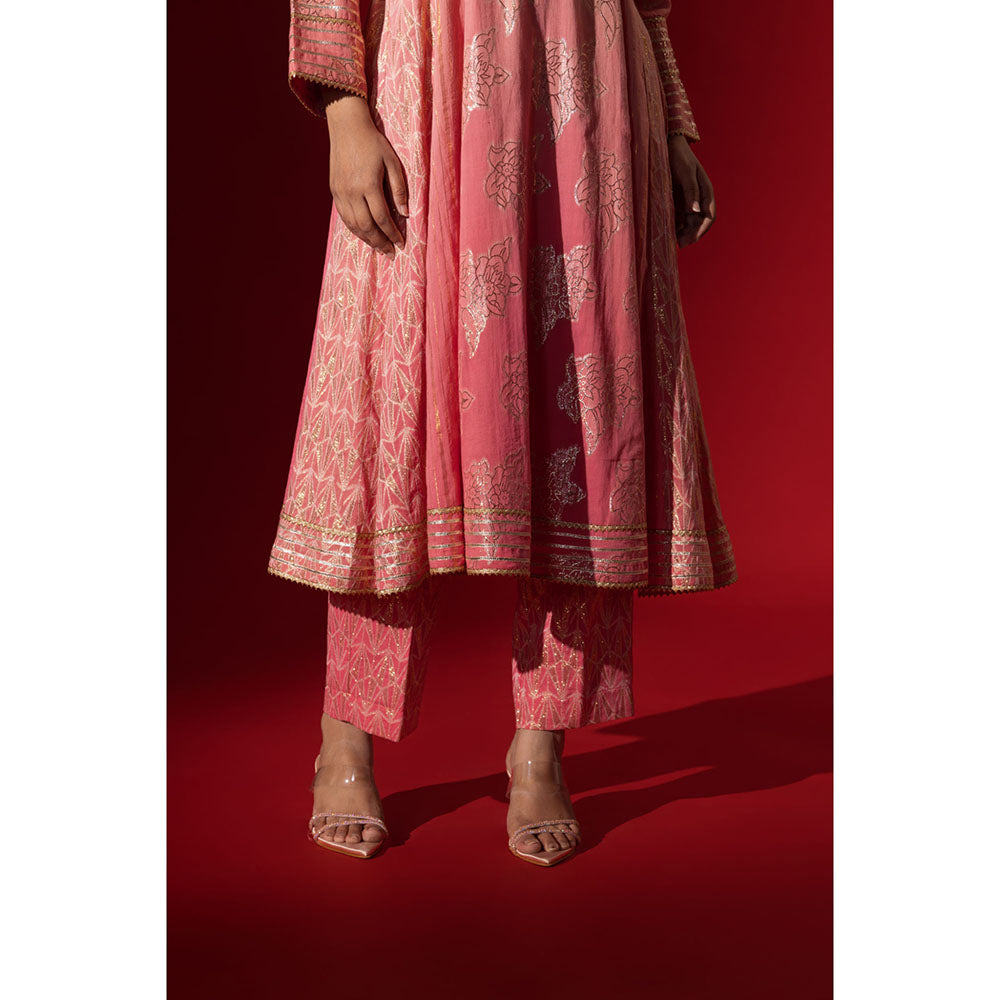Naseebo Pink Gota Work Anarkali with Pant & Dupatta