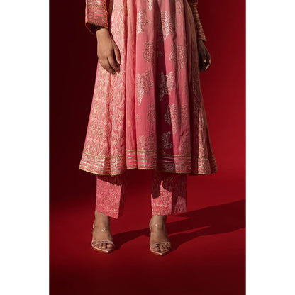 Naseebo Pink Gota Work Anarkali with Pant & Dupatta