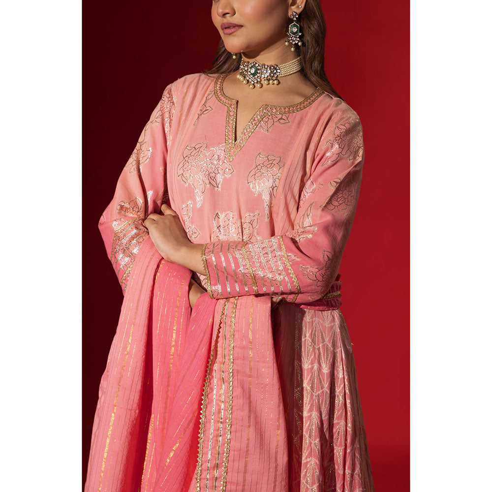 Naseebo Pink Gota Work Anarkali with Pant & Dupatta