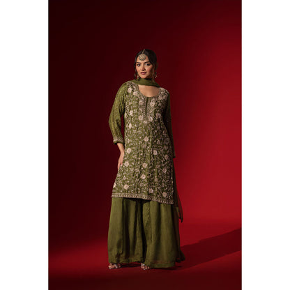 Naseebo Green Sunny Flare Kurta with Palazzo & Dupatta
