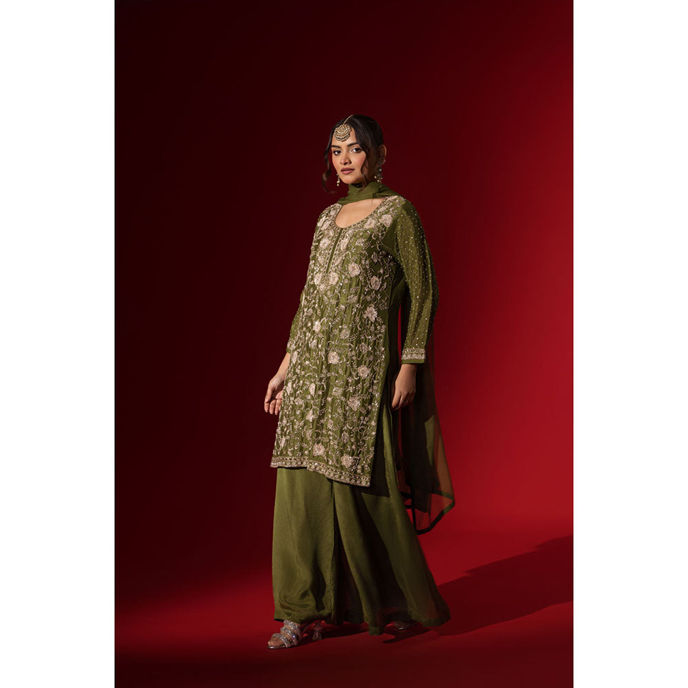 Naseebo Green Sunny Flare Kurta with Palazzo & Dupatta