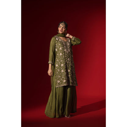 Naseebo Green Sunny Flare Kurta with Palazzo & Dupatta