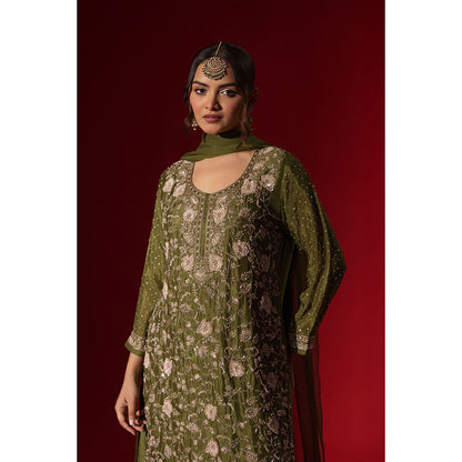 Naseebo Green Sunny Flare Kurta with Palazzo & Dupatta