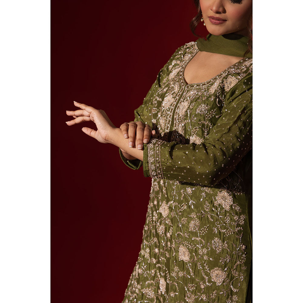 Naseebo Green Sunny Flare Kurta with Palazzo & Dupatta
