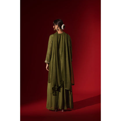 Naseebo Green Sunny Flare Kurta with Palazzo & Dupatta