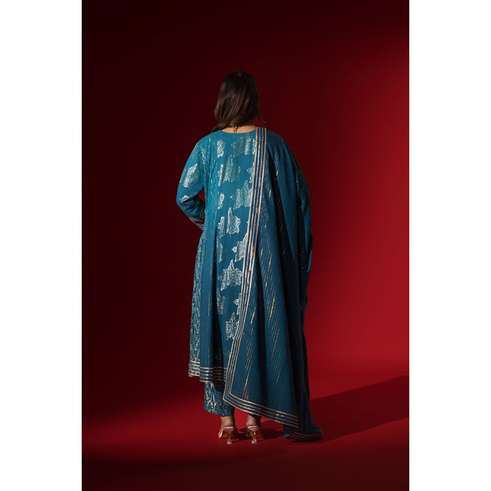 Naseebo Emerald Blue Charm Anarkali with Pant & Dupatta