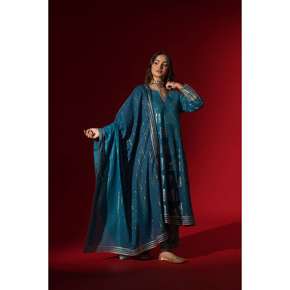 Naseebo Emerald Blue Charm Anarkali with Pant & Dupatta