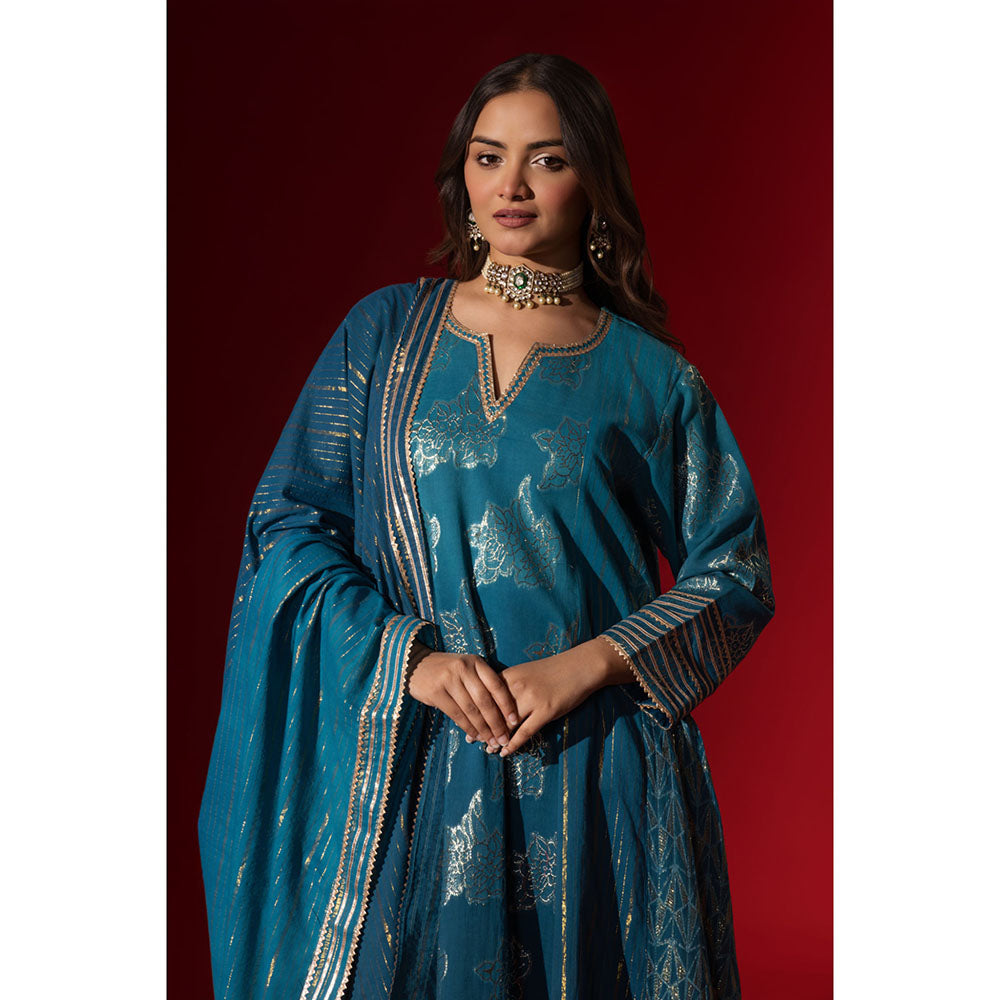 Naseebo Emerald Blue Charm Anarkali with Pant & Dupatta